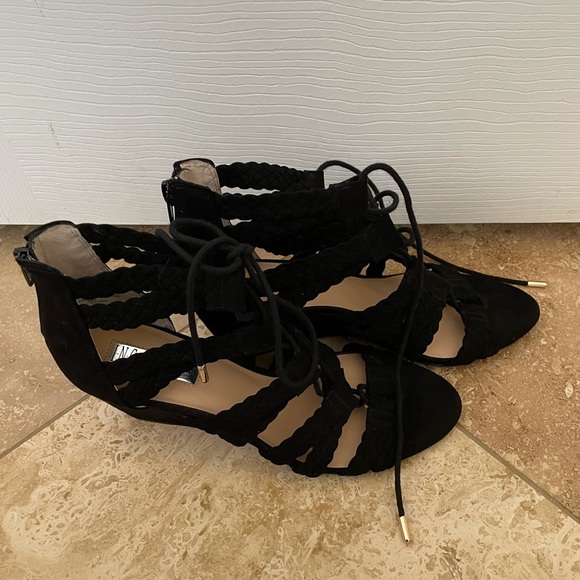 INC Black Lace Up Gladiator Wedge Sandals - Picture 7 of 10
